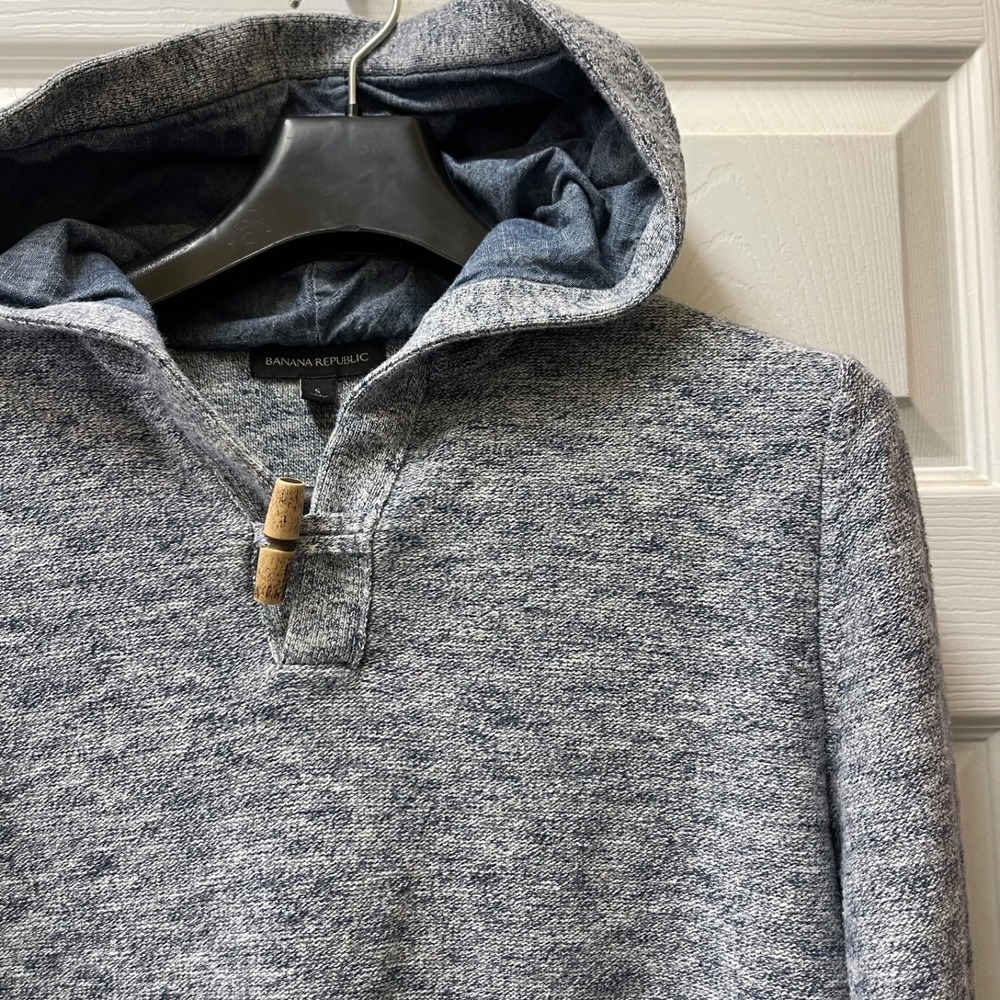 Banana Republic Men's Small Hooded Blue Sweater Pullover Cotton Nautical Toggle